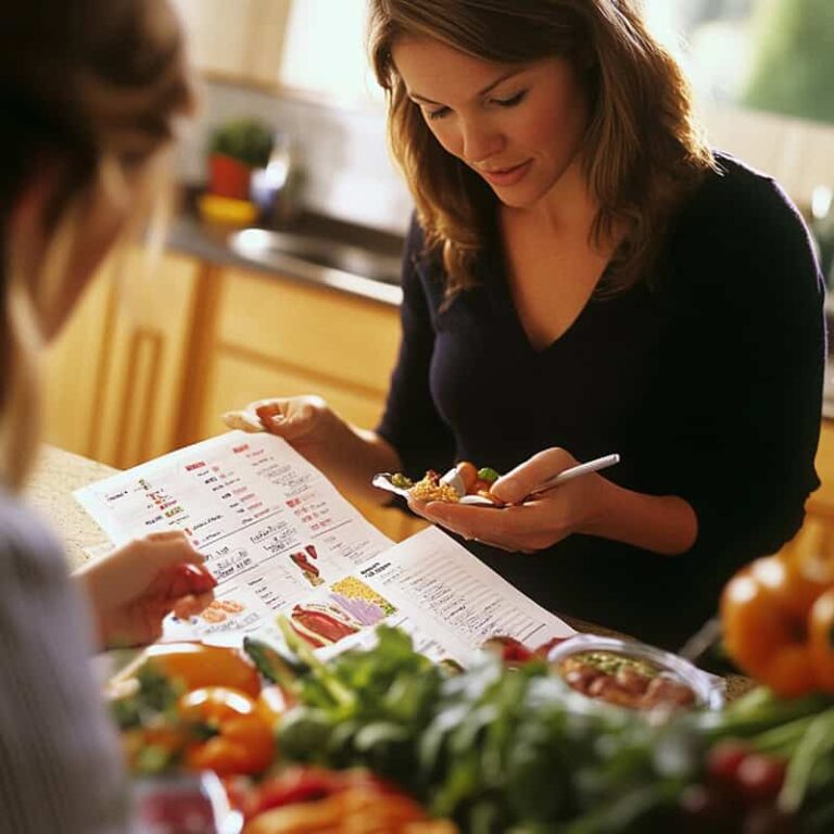 nutritionist-explaining-meal-plan-client-with-diet-charts-food-samples